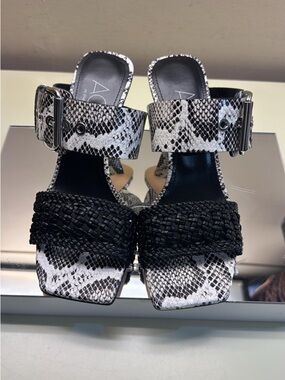 Agl snake print made in Italy Black & White Braided Strap Heeled Slides
